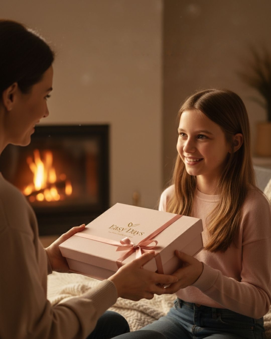 Mama podarowuje córce prezentowy box na pierwsza miesiaczke